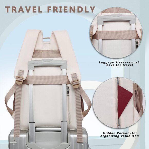 Girls Khaki Beige 15.6in Laptop Kids Backpack For Middle School College Students - Picture 7 of 7